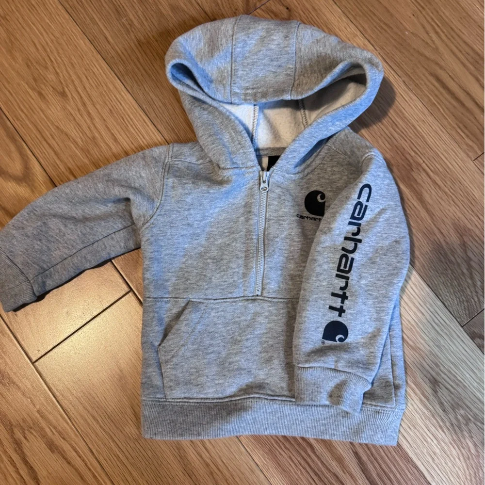Carhartt Kids Gray Hooded Half-Zip Sweatshirt with Black Logo